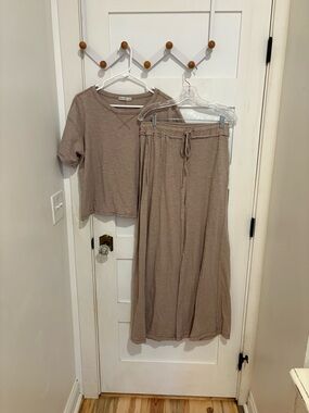 Zenana 100% cotton Taupe Two-Piece Lounge Pantsuit